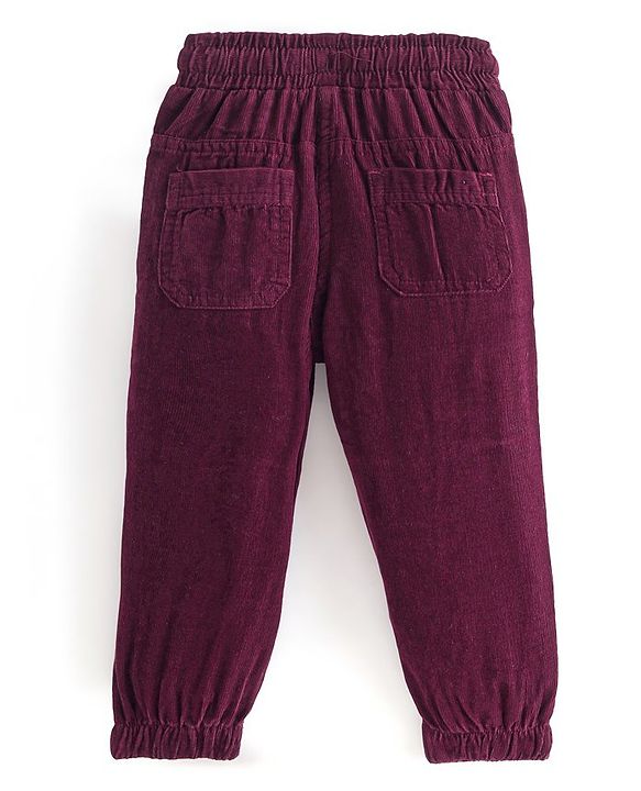 Babyhug Cotton Lycra Full Length Solid Corduroy Pants -Wine