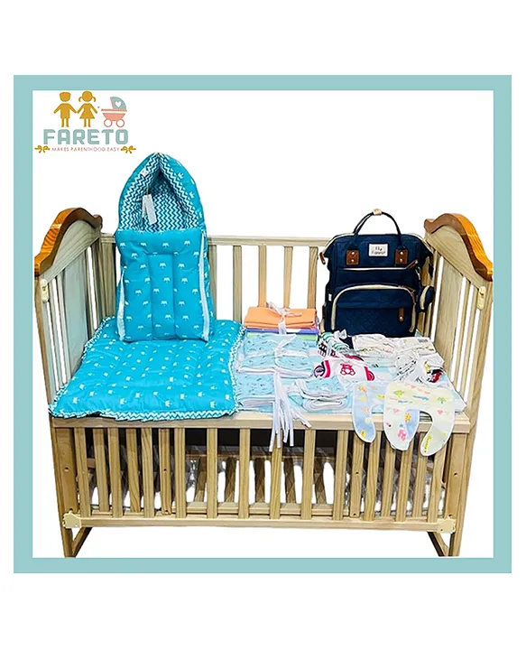 Fareto Newborn Baby 54 Pcs Gift Hamper Clothing, Blanket Sleeping Bag  More (0-6M)