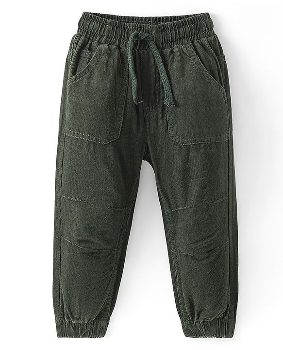 Babyhug Cotton Lycra Full Length Stretchable Corduroy Pants - Olive