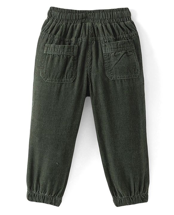 Babyhug Cotton Lycra Full Length Stretchable Corduroy Pants - Olive