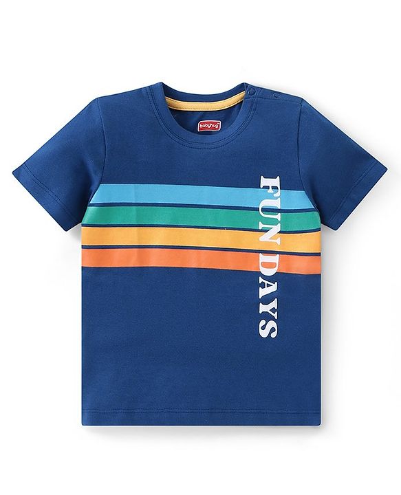 Babyhug Single Jersey Knit Half Sleeves T-Shirt & Shorts Set Text Print - Blue & Orange