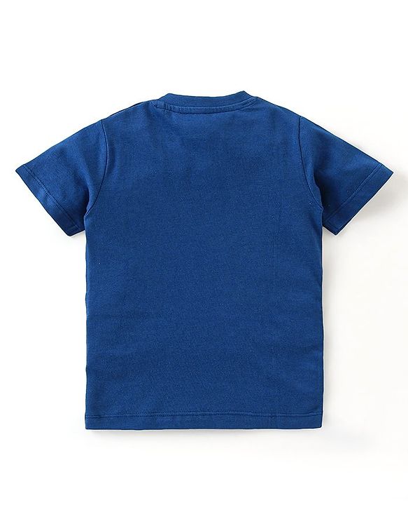 Babyhug Single Jersey Knit Half Sleeves T-Shirt & Shorts Set Text Print - Blue & Orange