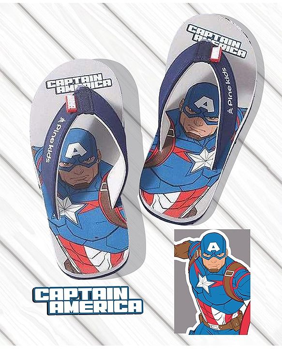 Pine Kids Marvel Slip On Flip Flops  Captain America Design - Grey & Blue