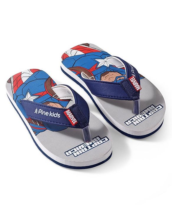Pine Kids Marvel Slip On Flip Flops  Captain America Design - Grey & Blue