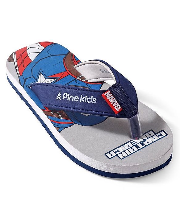 Pine Kids Marvel Slip On Flip Flops  Captain America Design - Grey & Blue