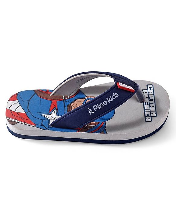 Pine Kids Marvel Slip On Flip Flops  Captain America Design - Grey & Blue
