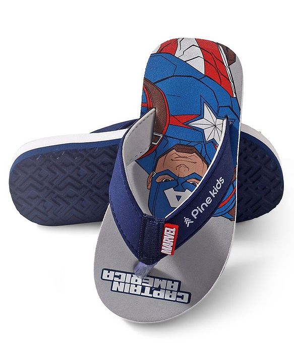Pine Kids Marvel Slip On Flip Flops  Captain America Design - Grey & Blue