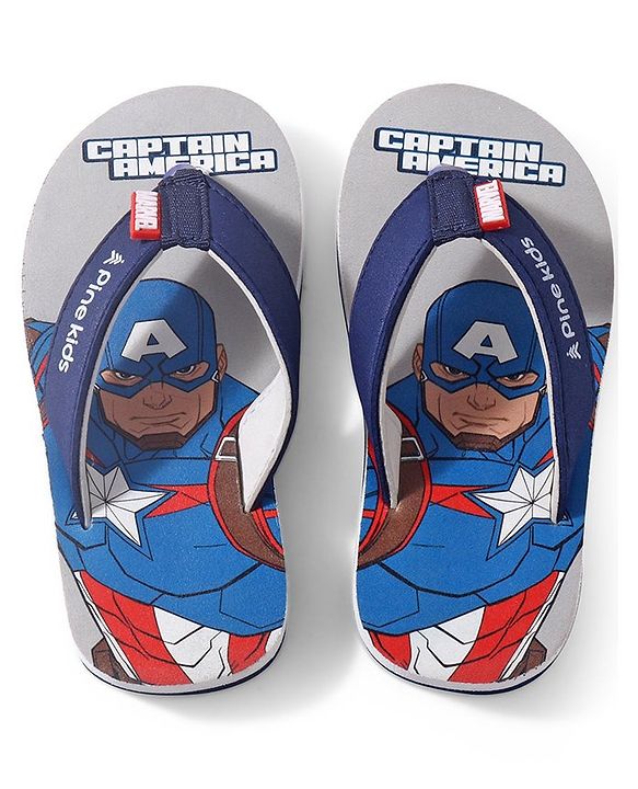 Pine Kids Marvel Slip On Flip Flops  Captain America Design - Grey & Blue