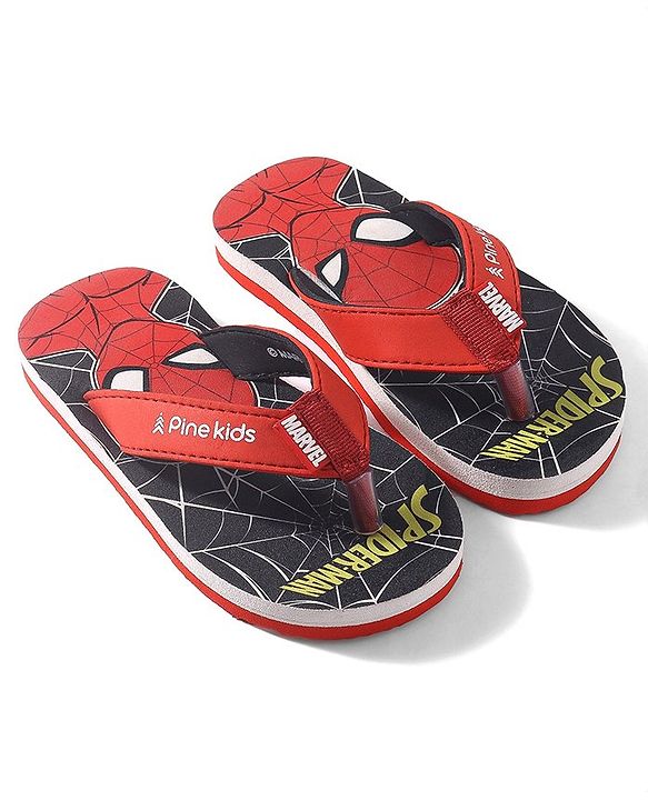Pine Kids Marvel Slip On Flip Flops Spiderman Design - Black & Red