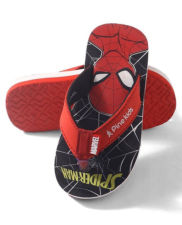 Pine Kids Marvel Slip On Flip Flops Spiderman Design - Black & Red