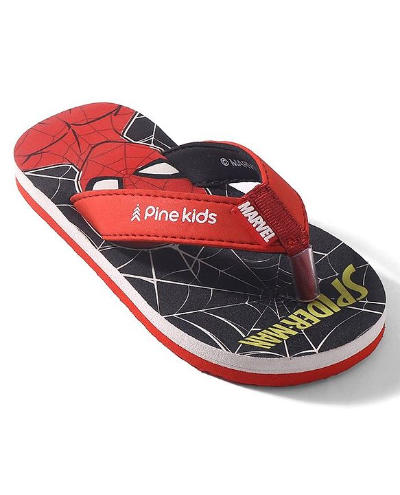 Pine Kids Marvel Slip On Flip Flops Spiderman Design - Black & Red