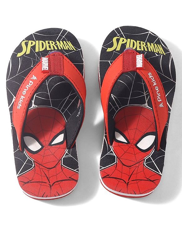 Pine Kids Marvel Slip On Flip Flops Spiderman Design - Black & Red