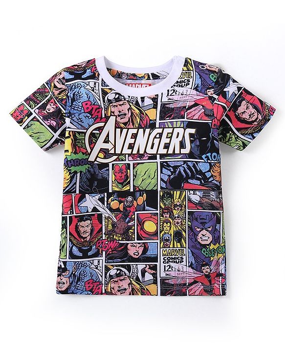 Babyhug Marvel Cotton Half Sleeves T-Shirt With Avengers Print - Multicolour