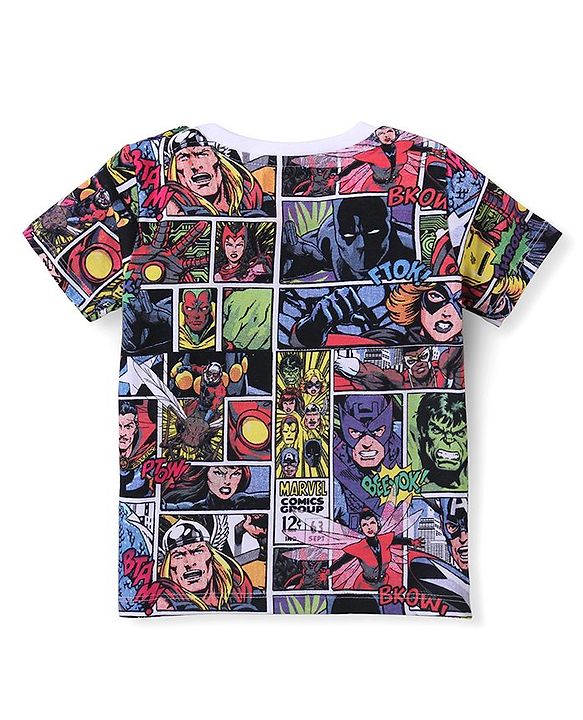 Babyhug Marvel Cotton Half Sleeves T-Shirt With Avengers Print - Multicolour