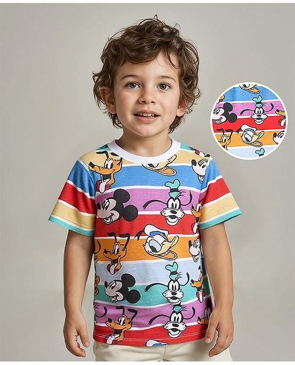 Babyhug Disney Cotton Knit Half Sleeves T-Shirt with Mickey Mouse Family  Print - Multicolour