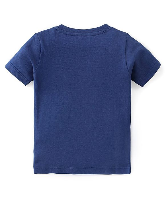 Babyhug Cotton Knit Half Sleeves T-Shirt & Shorts Set With Lion Print - Blue & Red