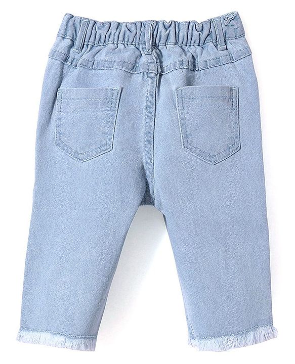 Babyhug Denim Solid Capris with Star Applique - Blue