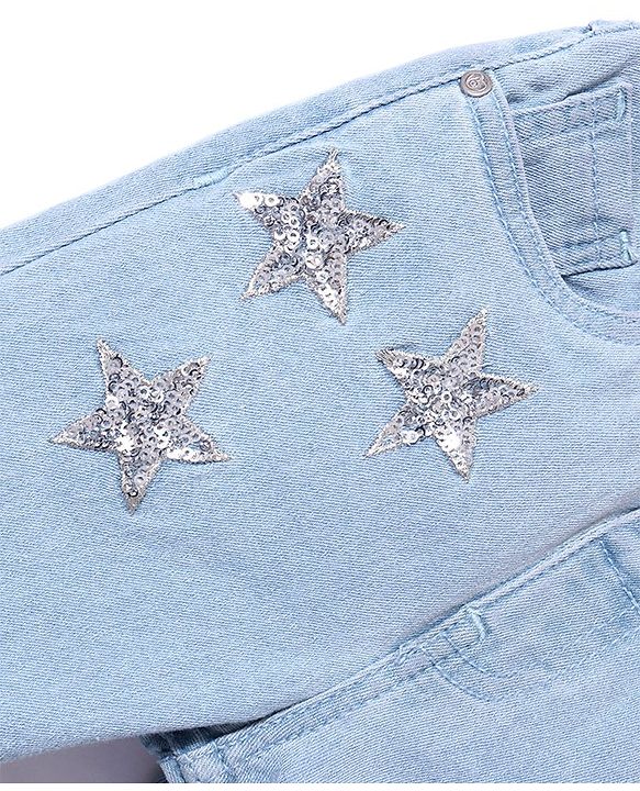 Babyhug Denim Solid Capris with Star Applique - Blue
