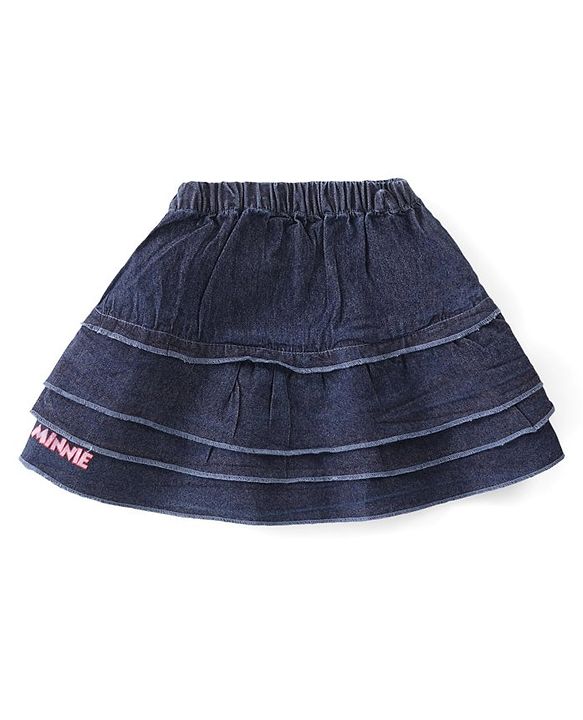 Babyhug Disney Single Jersey Knit Half Sleeves Top And Denim Skirt With Minnie Mouse Print - Multicolor