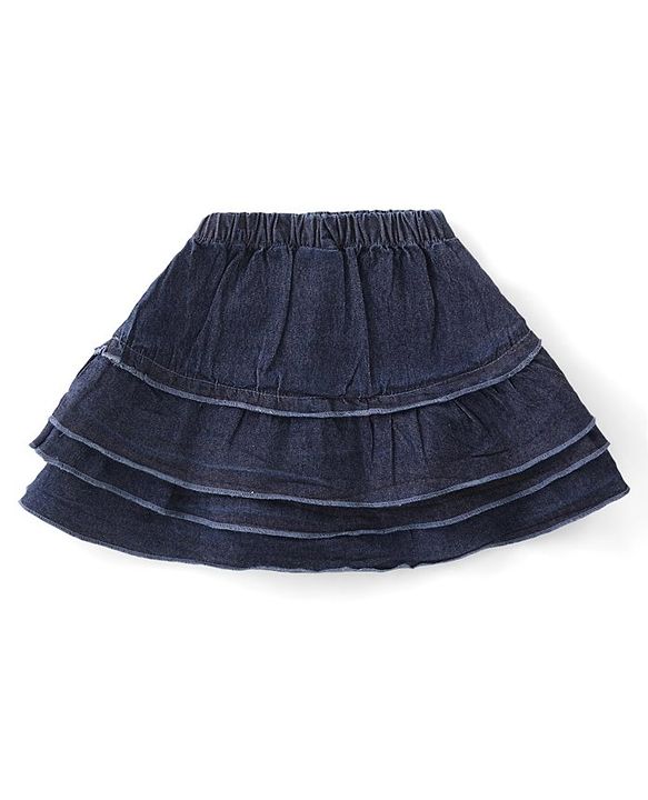 Babyhug Disney Single Jersey Knit Half Sleeves Top And Denim Skirt With Minnie Mouse Print - Multicolor
