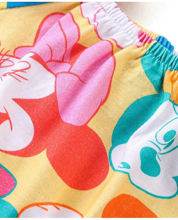 Babyhug Disney Single Jersey Knit Half Sleeves Top And Denim Skirt With Minnie Mouse Print - Multicolor
