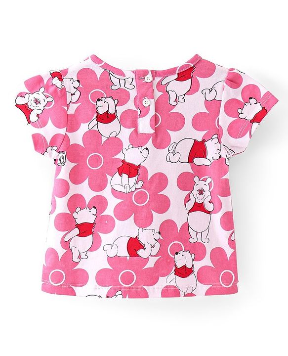 Babyhug Disney Single Jersey Knit Layered Frock with Half Sleeves T-Shirt Winnie The Pooh Print - Blue White & Pink
