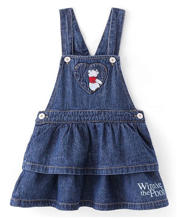 Babyhug Disney Single Jersey Knit Layered Frock with Half Sleeves T-Shirt Winnie The Pooh Print - Blue White & Pink