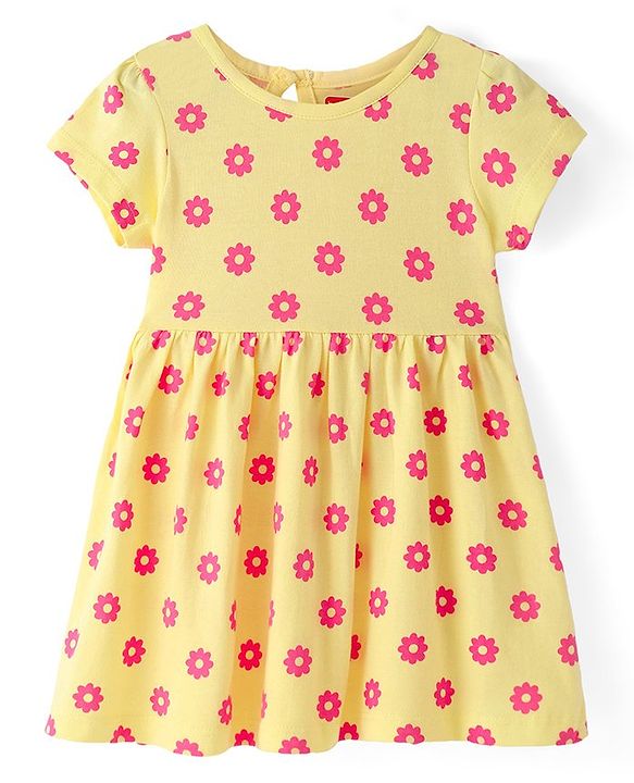 Babyhug Cotton Knit Half Sleeves Frock with Bloomer Floral Print - Multicolour