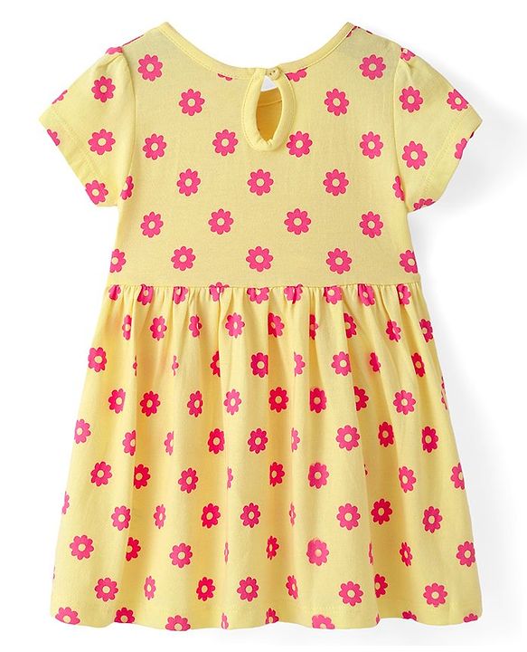 Babyhug Cotton Knit Half Sleeves Frock with Bloomer Floral Print - Multicolour