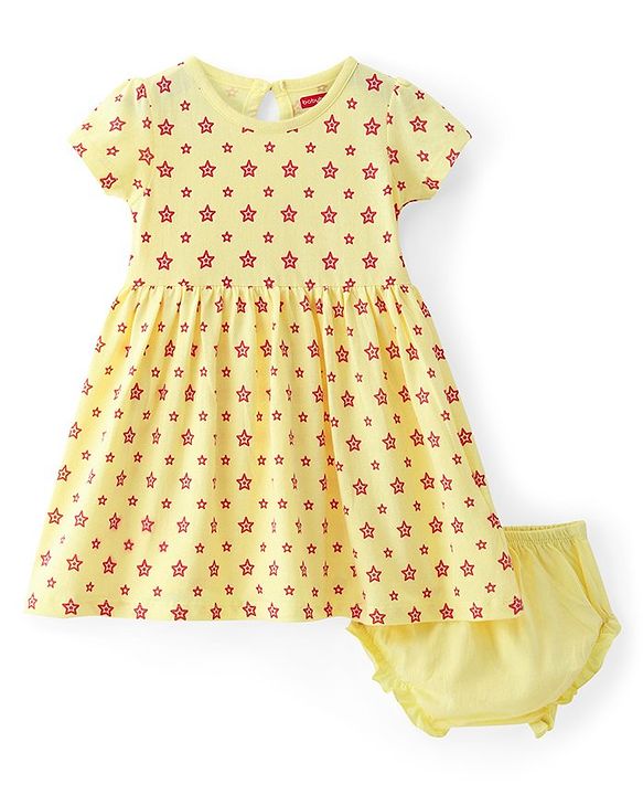 Babyhug Cotton Knit Half Sleeves Frock & Bloomer With Stars Print - Multicolor