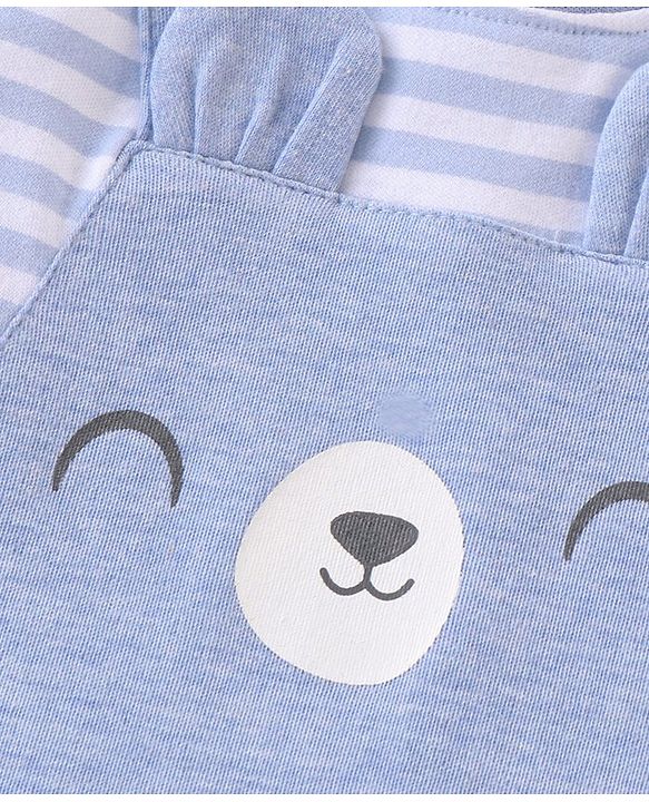 Babyhug 100% Cotton Knit Interlock Half Sleeves Romper With Teddy Print - Blue