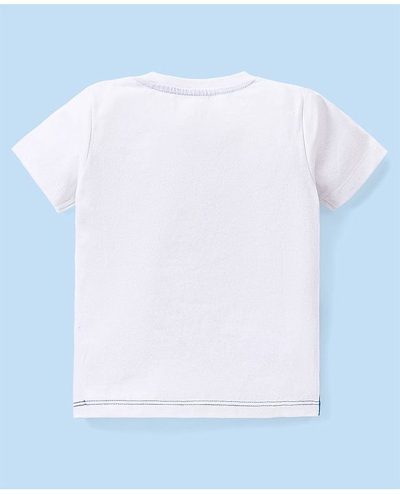 Babyhug Cotton Knit Half Sleeves Dino Printed T-Shirt & Solid Colour Short Set - White & Blue