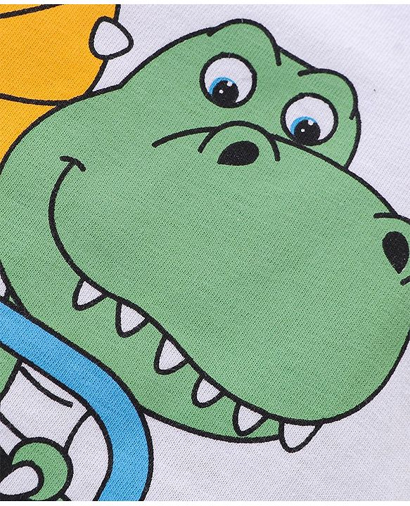 Babyhug Cotton Knit Half Sleeves Dino Printed T-Shirt & Solid Colour Short Set - White & Blue