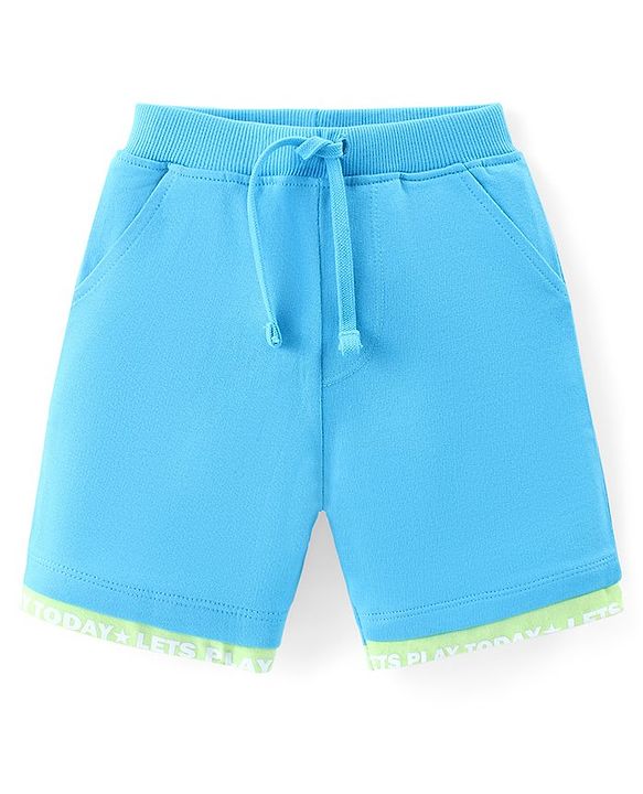 Babyhug Cotton Knit Half Sleeves Polo T-Shirt & Shorts Set With Dancing Croc Print - Green & Blue