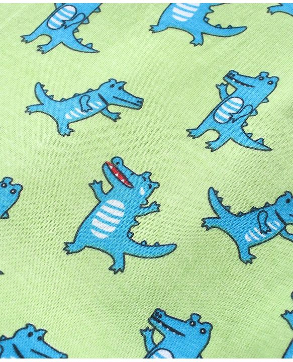 Babyhug Cotton Knit Half Sleeves Polo T-Shirt & Shorts Set With Dancing Croc Print - Green & Blue