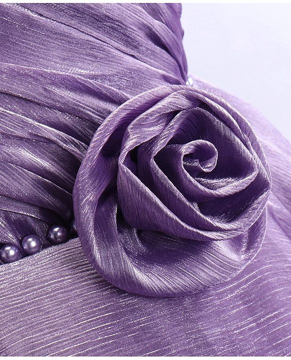 Babyhug Woven One Shoulder Sleeves Fit and Flare Party Gown With Floral Applique- Violet