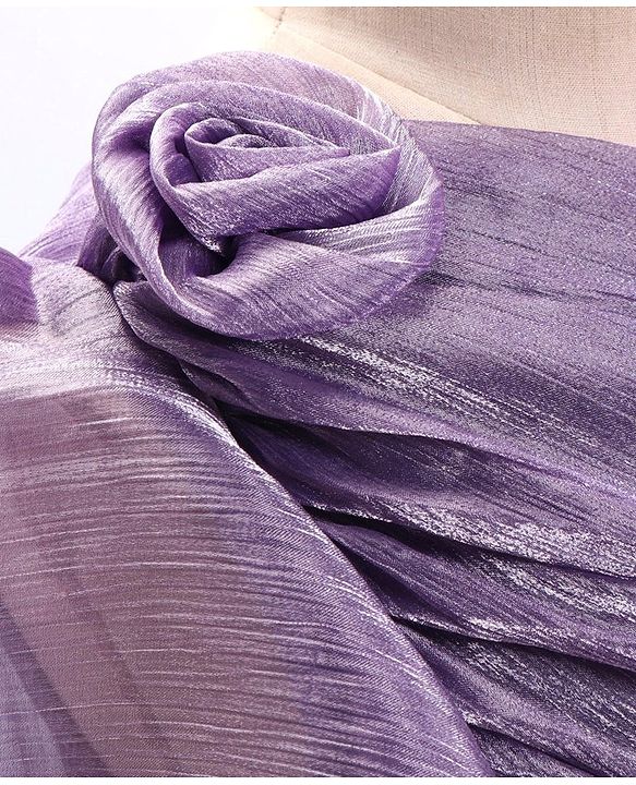 Babyhug Woven One Shoulder Sleeves Fit and Flare Party Gown With Floral Applique- Violet
