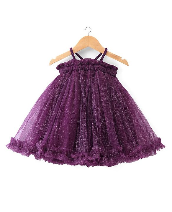Babyhug Singlet Sleeves Floral Corsage Glittery A-Line Party Frock - Wine