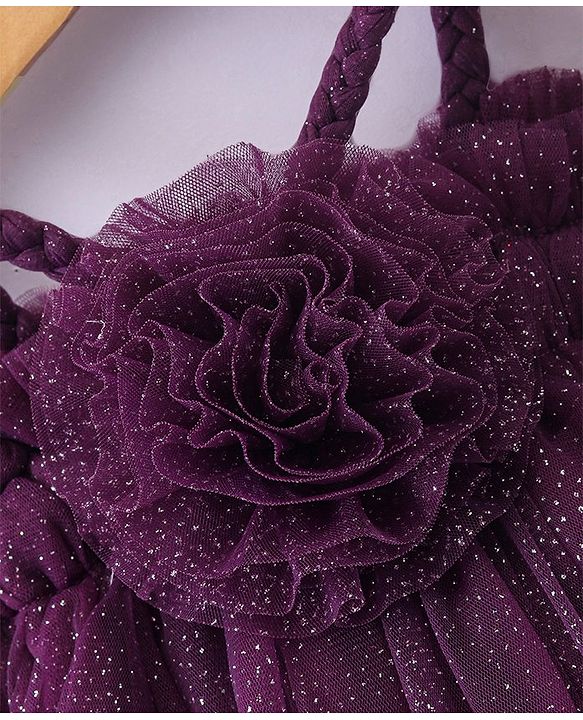 Babyhug Singlet Sleeves Floral Corsage Glittery A-Line Party Frock - Wine