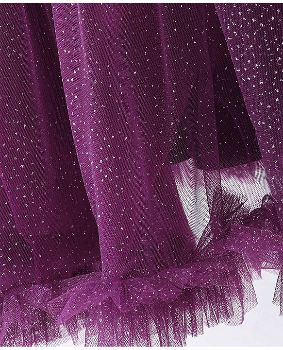 Babyhug Singlet Sleeves Floral Corsage Glittery A-Line Party Frock - Wine