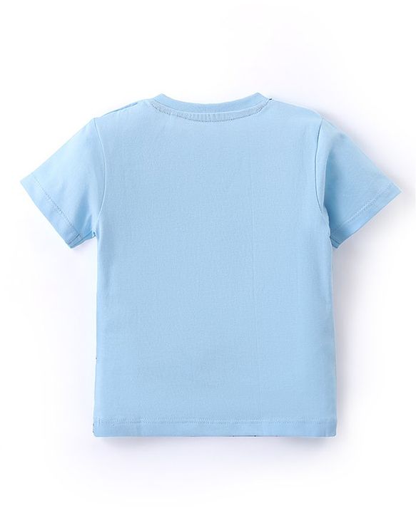 Babyhug Single Jersey Knit Half Sleeves T-Shirt & Shorts Set with Monster Print - Blue