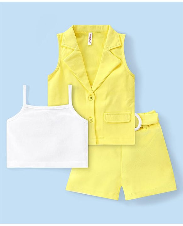Babyhug Knit Sleeveless Co-Ord Set Solid Color - Yellow