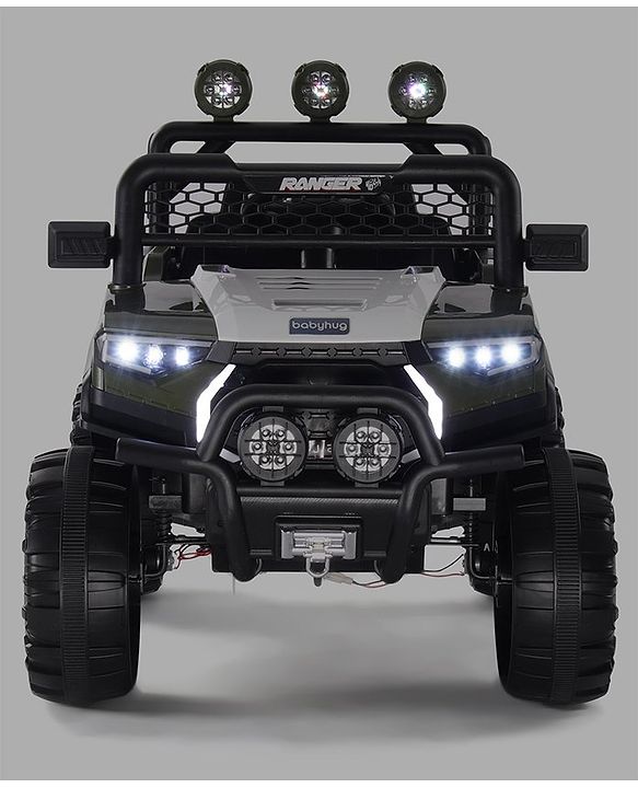 Babyhug RANGER 4X4 Battery Operated Ride On Jeep with Music & LED Lights - Olive Green| Forward & Reverse Drive| Wide Comfortable Seat| Rechargeable Battery| Remote Control| Pre-loaded Music with USB & AUX| Easy to Assemble| Wide Comfortable Seat| Ea