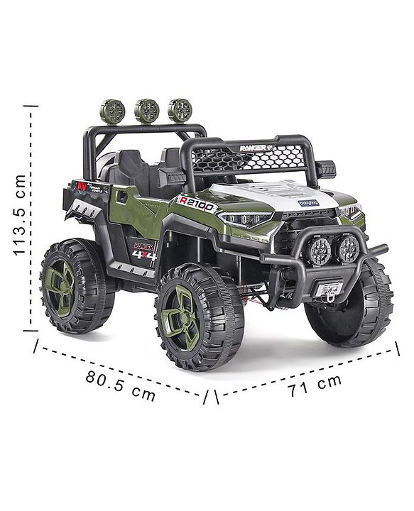 Babyhug RANGER 4X4 Battery Operated Ride On Jeep with Music & LED Lights - Olive Green| Forward & Reverse Drive| Wide Comfortable Seat| Rechargeable Battery| Remote Control| Pre-loaded Music with USB & AUX| Easy to Assemble| Wide Comfortable Seat| Ea