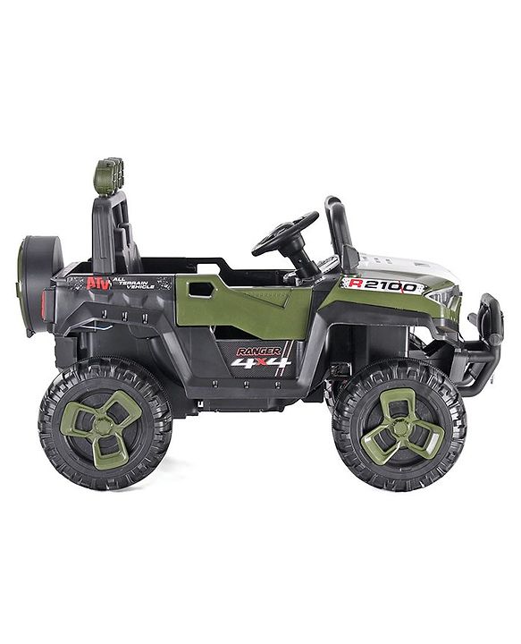 Babyhug RANGER 4X4 Battery Operated Ride On Jeep with Music & LED Lights - Olive Green| Forward & Reverse Drive| Wide Comfortable Seat| Rechargeable Battery| Remote Control| Pre-loaded Music with USB & AUX| Easy to Assemble| Wide Comfortable Seat| Ea