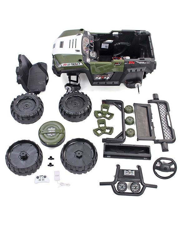 Babyhug RANGER 4X4 Battery Operated Ride On Jeep with Music & LED Lights - Olive Green| Forward & Reverse Drive| Wide Comfortable Seat| Rechargeable Battery| Remote Control| Pre-loaded Music with USB & AUX| Easy to Assemble| Wide Comfortable Seat| Ea