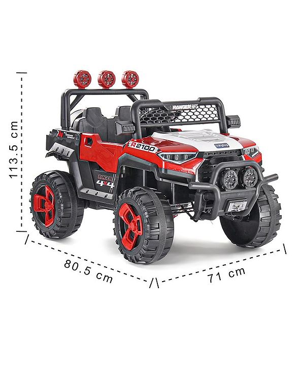 Babyhug RANGER 4X4 Battery Operated Ride On Jeep with Music & LED Lights - Red| Forward & Reverse Drive| Wide Comfortable Seat| Rechargeable Battery| Remote Control| Pre-loaded Music with USB & AUX| Easy to Assemble| Wide Comfortable Seat| Easy to Op