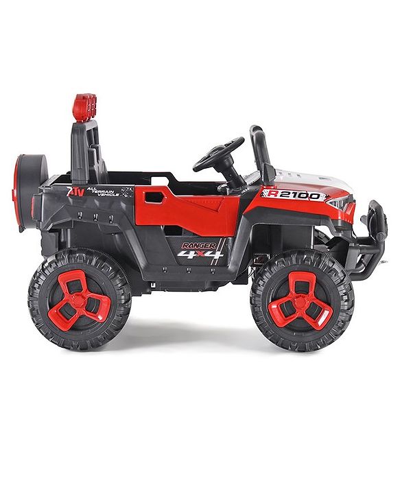 Babyhug RANGER 4X4 Battery Operated Ride On Jeep with Music & LED Lights - Red| Forward & Reverse Drive| Wide Comfortable Seat| Rechargeable Battery| Remote Control| Pre-loaded Music with USB & AUX| Easy to Assemble| Wide Comfortable Seat| Easy to Op