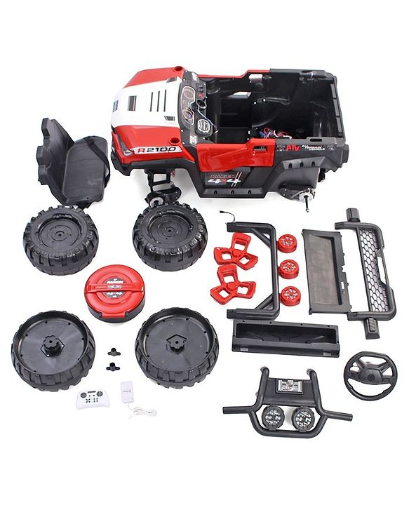 Babyhug RANGER 4X4 Battery Operated Ride On Jeep with Music & LED Lights - Red| Forward & Reverse Drive| Wide Comfortable Seat| Rechargeable Battery| Remote Control| Pre-loaded Music with USB & AUX| Easy to Assemble| Wide Comfortable Seat| Easy to Op