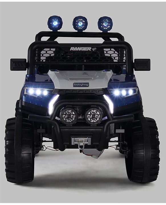 Babyhug RANGER 4X4 Battery Operated Ride On Jeep with Music & LED Lights - Blue| Forward & Reverse Drive| Wide Comfortable Seat| Rechargeable Battery| Remote Control| Pre-loaded Music with USB & AUX| Easy to Assemble| Wide Comfortable Seat| Easy to O